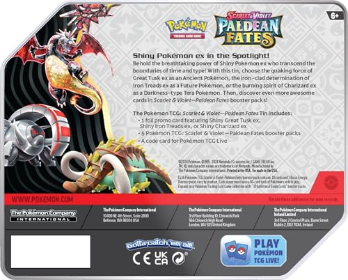Pokémon TCG SV4.5 Paldean Fates Tin - Charizard, Multi-color, 6.95 x 2.95 x 0.1 inches, Model 728192